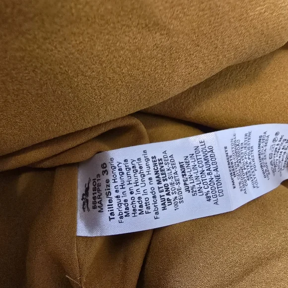 Longchamp Drop Waist Mustard and Tan/Brown Dress Sz 36 Linen Blend - Picture 7 of 7